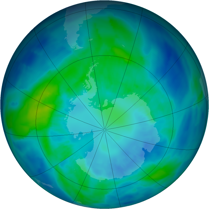 Antarctic ozone map for 08 April 2012